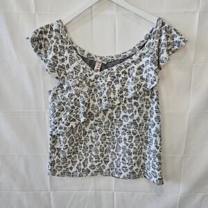 Dolan Woman's Ruffle Sleeveless Crop Blouse Black White Large